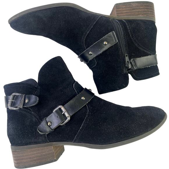 Crown Vintage Roberta Womens Black Suede Bootie Western Buckles 1.5" Heel S 10 - Picture 1 of 13